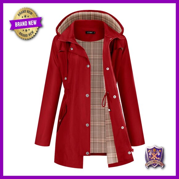 Lightweight Waterproof Raincoat Hooded Trench Jacket Outdoor Hiking Windproof